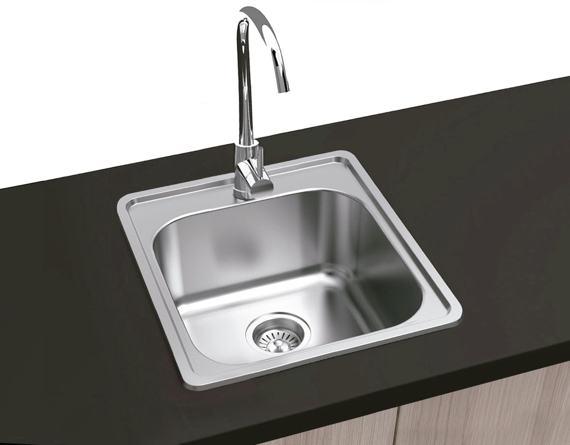Fregadero inoxidable ZURICH 1 Seno-Cubeta sobre encimera 380 x 380 mm 
