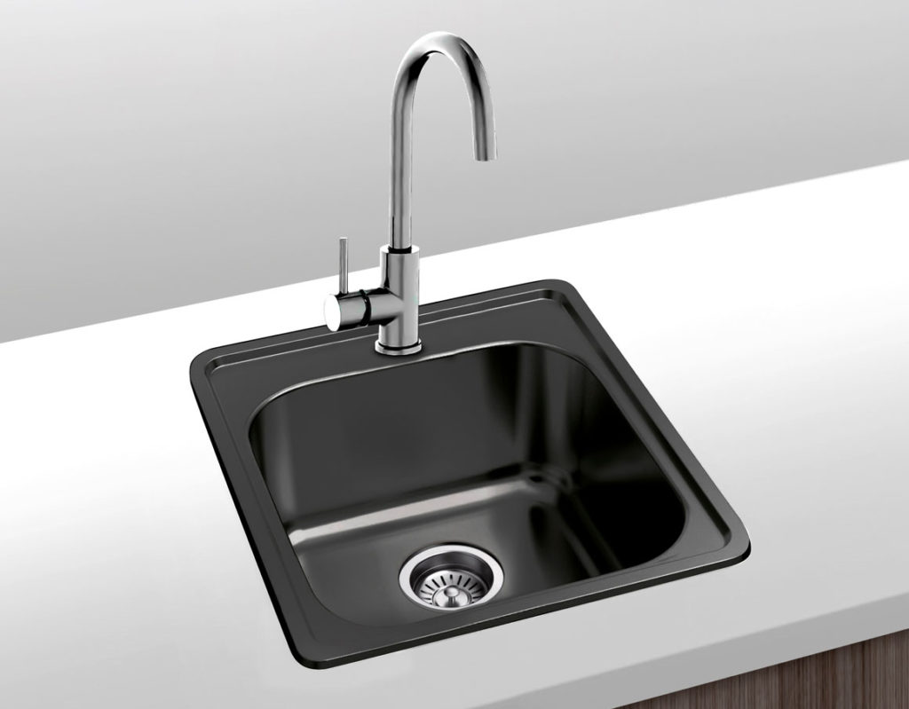 Fregadero Negro ZURICH 1 Seno-Cubeta sobre encimera 380 x 380 mm 